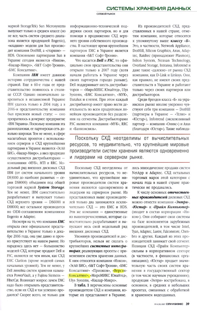 Украинский рынок СХД - производители и проекты